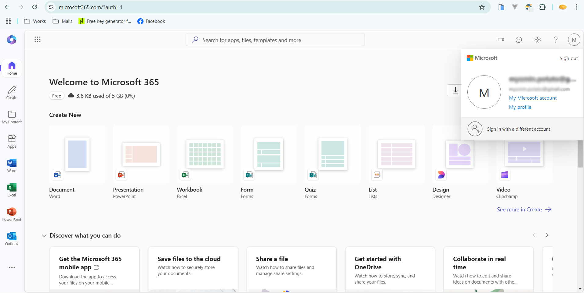 Microsoft 365 dashboard