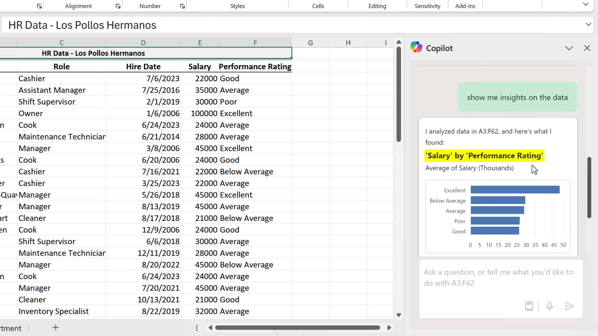 insight with copilot in excel