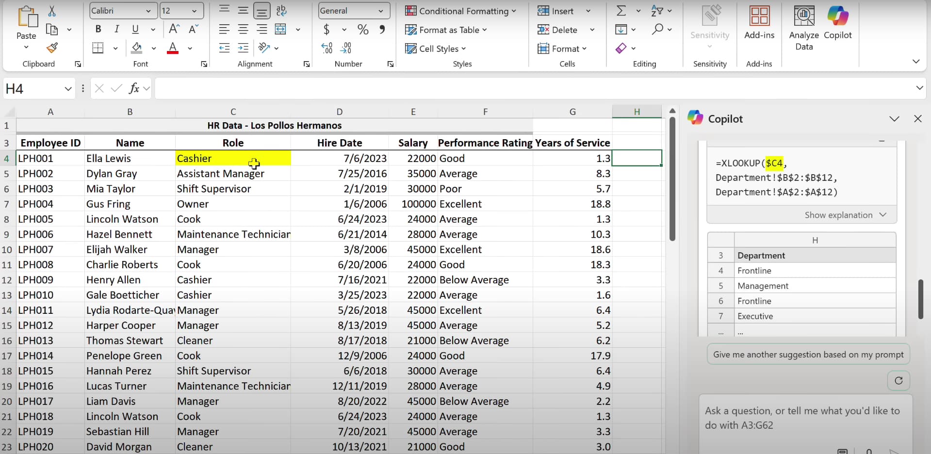 lookup function in excel