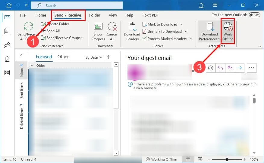 outlook enable offline