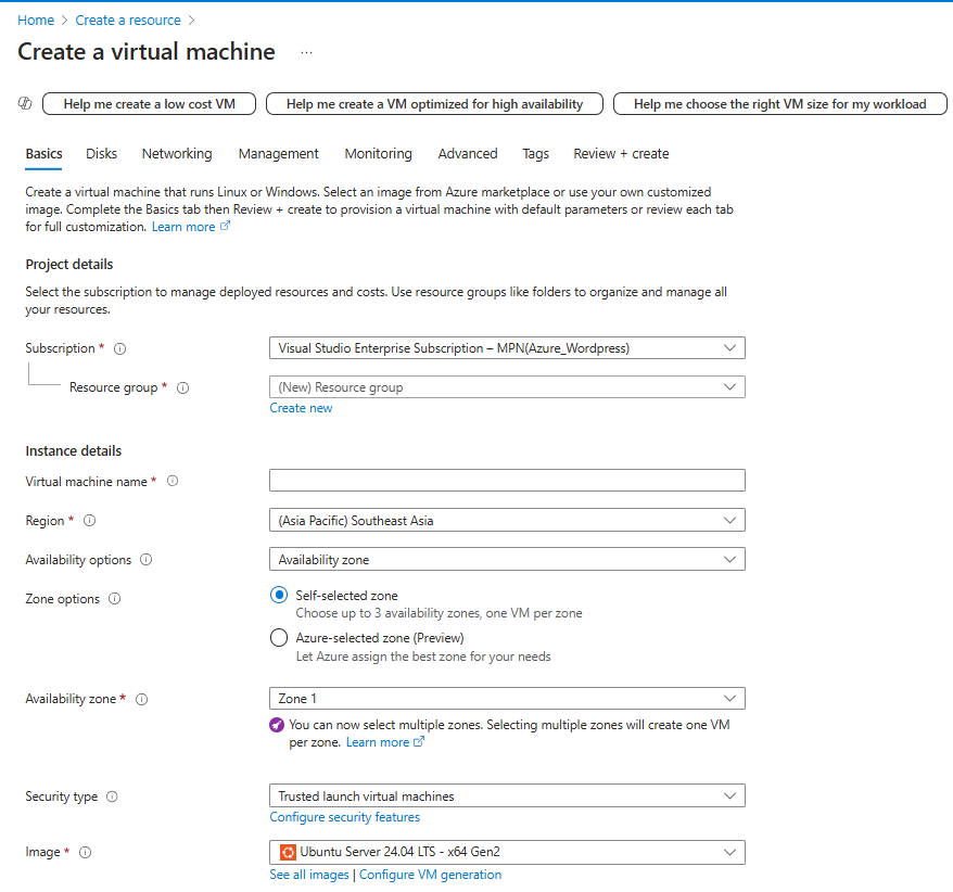 Create azure VM via portal part 1