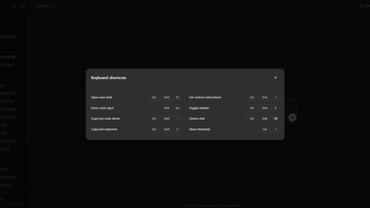 show shortcuts
